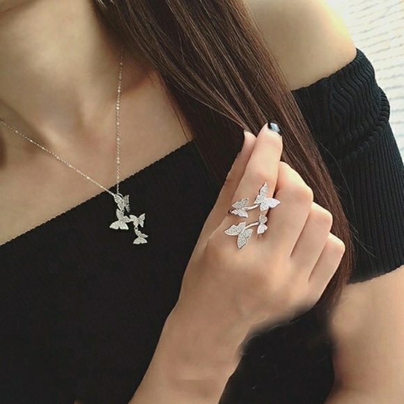 Butterfly Necklace Cubic Zirconia 925 Sliver - Picture 8 of 8